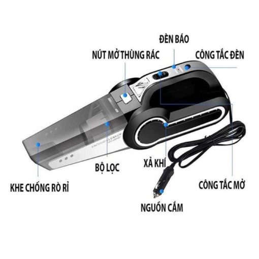 Máy hút bụi xe ô tô, Máy bơm lốp ô tô, oto - Đa Năng 4 Trong 1 - Hút Bụi, Bơm Lốp, Đo Áp Suất Lốp, Đèn Pin Chiếu Sáng - Hình ảnh 4