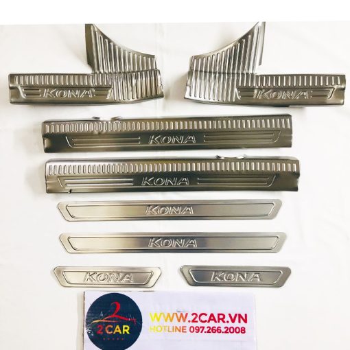 Bộ Ốp bậc cửa, Nẹp bước chân Hyundai Kona 2019-2020 Inox cao cấp
