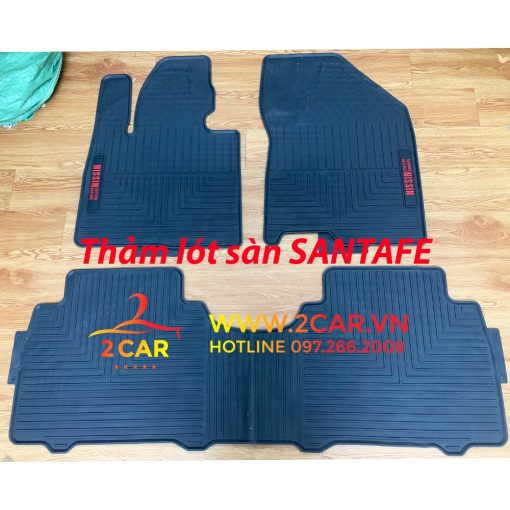 Thảm Lót Sàn Cao Su Xe Hyundai Santafe 2015-2023, sàn cao su đúc 3 hàng ghế mẫu Tổ ong chữ đỏ