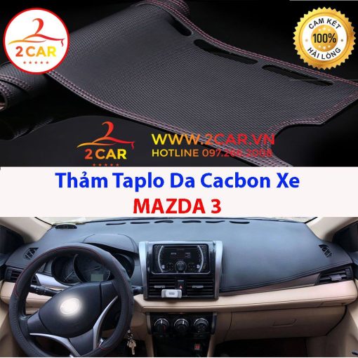 Thảm taplo da carbon MAZDA 3 2014-2023, chống nóng tốt, chống trơn trượt, vừa khít theo xe