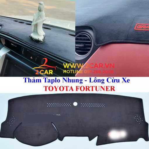 Thảm taplo nhung lông cừu xe Fortuner 2017 2018 2019 2020 2021 2022 2023 Hàng 3 lớp, chống trơn trượt, vừa khít theo xe
