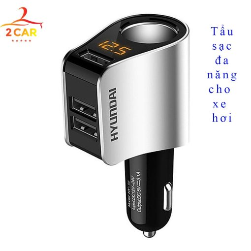 Tẩu Sạc Ô tô, Xe Hơi Hyundai 1 Tẩu Tròn (3 cổng USB) - Có Đèn Led Báo Điện Áp - Huyndai Chính Hãng