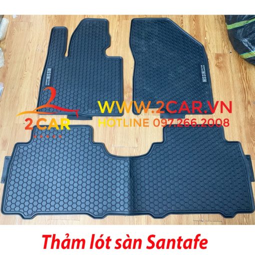 Thảm sàn, Lót Sàn Cao Su Xe Hyundai SANTAFE 2015-2023, Sàn 2 hàng ghế cao Su Đúc tổ ong Nissin