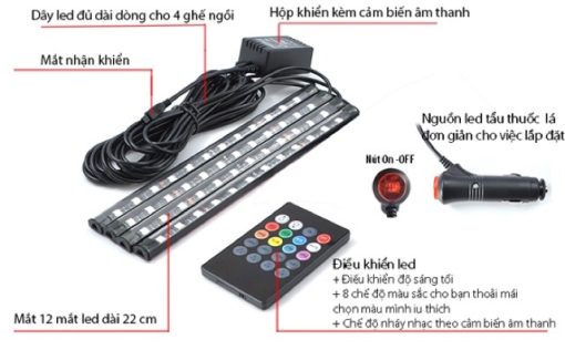 Đèn Led Gầm Ghế 12 Mắt Led Cảm Biến Âm Thanh Có Điều Khiển - Hình ảnh 4