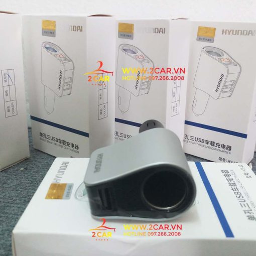 Tẩu Sạc Ô tô, Xe Hơi Hyundai 1 Tẩu Tròn (3 cổng USB) - Có Đèn Led Báo Điện Áp - Huyndai Chính Hãng - Hình ảnh 4