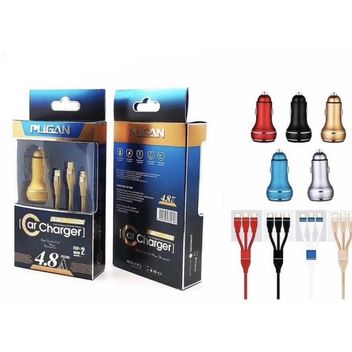 Tẩu sạc nhanh kèm dây cáp 3 đầu Ô tô xe hơi chính hãng Pugan với 2 chức năng sạc thông minh và sạc siêu tốc 4.8A - Hình ảnh 6