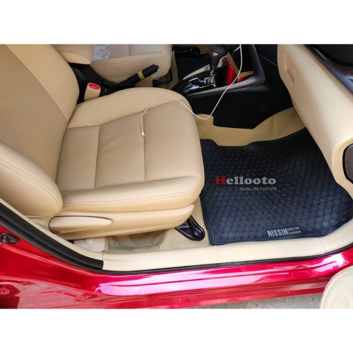 Thảm lót sàn cao su xe Toyota Vios 2014- 2022 Mẫu Nissin tổ ong chữ trắng - Hình ảnh 8