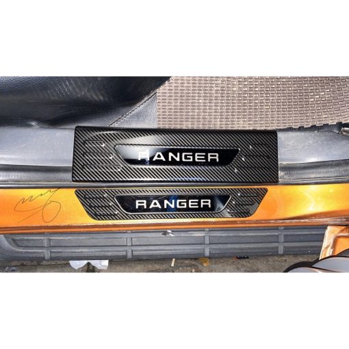 Ốp Bậc cửa, nẹp bước chân trong, ngoài CACBON xe Ranger 2015 - 2021, 2022, 2023 vân carbon cao cấp