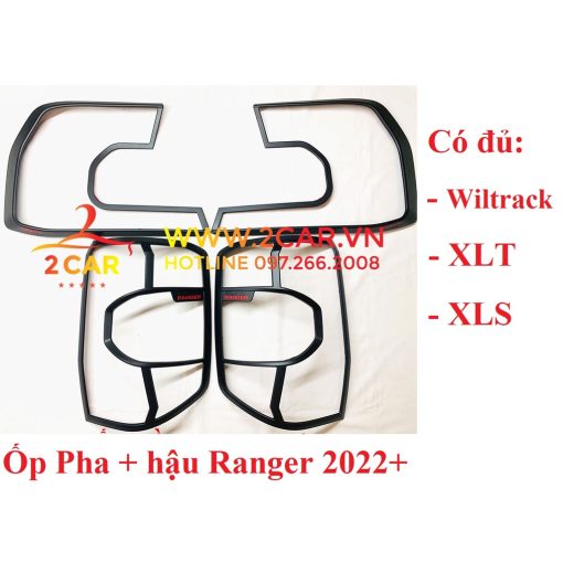 Ốp viền đèn pha, hậu xe Ford Ranger đời 2022 2023 chất liệu nhựa đen cao cấp ( có đủ bản Wiltrack, xlt, xls)