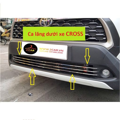 Ốp mặt Ca Lăng, calang xe Toyota Corolla Cross 2020, 2021, 2022– 3 thanh Bên dưới biển số- ốp lưới tản nhiệt