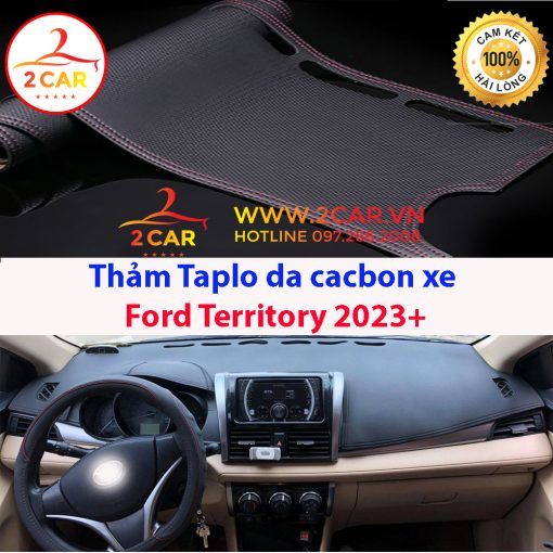 Thảm taplo da carbon xe Ford Territory 2022 2023 màu đen 3 lớp, có đế chống trượt, chống nắng nóng hiệu quả