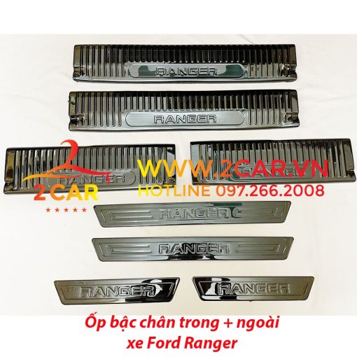 Ốp Bậc Cửa, Nẹp Bước Chân Trong Ngoài Xe Ranger 2014-2021, 2023 chất liệu Titan