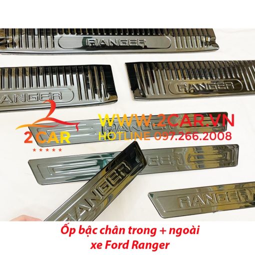 Ốp Bậc Cửa, Nẹp Bước Chân Trong Ngoài Xe Ranger 2014-2021, 2023 chất liệu Titan - Hình ảnh 2