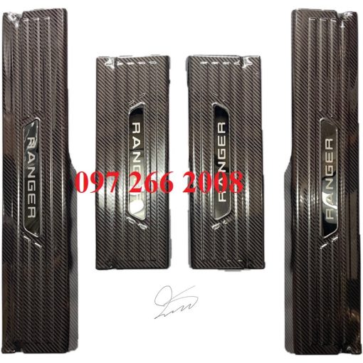 Ốp Bậc cửa, nẹp bước chân trong, ngoài CACBON xe Ranger 2015 - 2021, 2022, 2023 vân carbon cao cấp - Hình ảnh 4