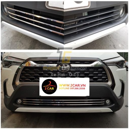 Ốp mặt Ca Lăng, calang xe Toyota Corolla Cross 2020, 2021, 2022– 3 thanh Bên dưới biển số- ốp lưới tản nhiệt - Hình ảnh 5