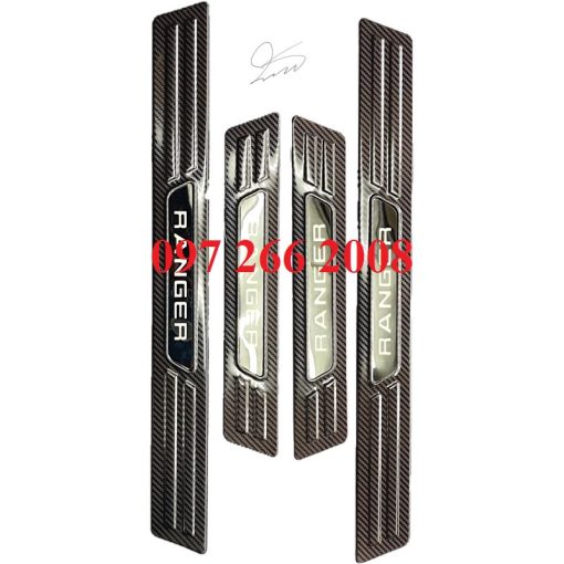 Ốp Bậc cửa, nẹp bước chân trong, ngoài CACBON xe Ranger 2015 - 2021, 2022, 2023 vân carbon cao cấp - Hình ảnh 5