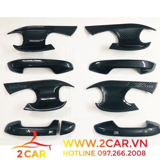 Ốp tay nắm + hõm cửa Carbon xe Kia Seltos 2020- 2021- 2022 vân cacbon cao cấp