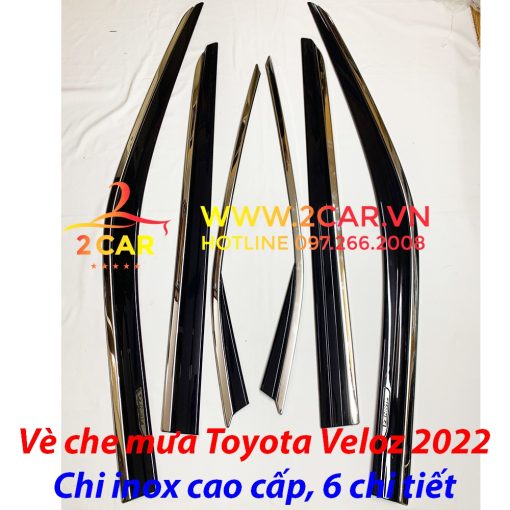 Vè che mưa, viền chắn mưa xe Toyota Veloz 2022 loại chỉ Inox 6 chi tiết cao cấp