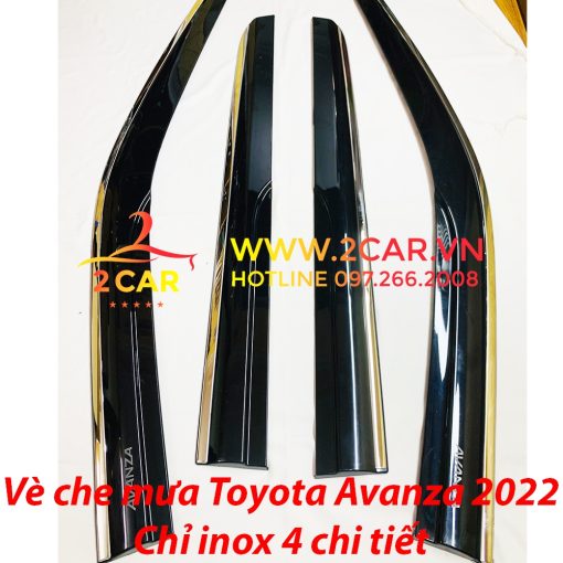 Vè che mưa, viền chắn mưa xe Toyota Avanza 2022 loại chỉ Inox 4 chi tiết cao cấp