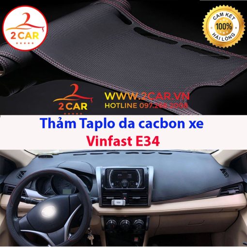 Thảm Taplo Da Carbon Xe Vinfast VFe34, E34 2022, 2023 chống nóng tốt, chống trơn trượt, vừa khít theo xe