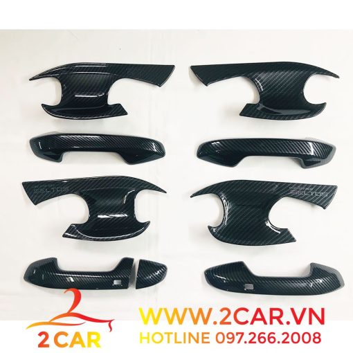 Ốp tay nắm + hõm cửa Carbon xe Kia Seltos 2020- 2021- 2022 vân cacbon cao cấp - Hình ảnh 3