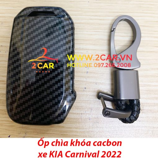 Ốp khóa, bọc chìa khóa cacbon xe Kia Carnival 2021 2022 vân Carbon kèm móc đeo siêu đẹp - Hình ảnh 2