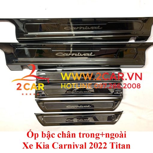 Ốp bậc cửa, Nẹp bước chân trong ngoài xe KIA Carnival 2021 - 2022- 2023 Hàng cao cấp ( Tặng kèm keo 3M) - Hình ảnh 2