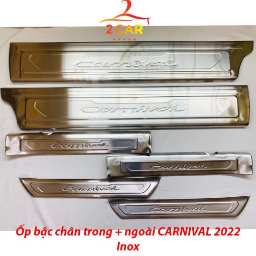 Ốp bậc cửa, Nẹp bước chân trong ngoài xe Kia CARNIVAL 2021- 2022, 2023 chất liệu Inox cao cấp - Hình ảnh 2