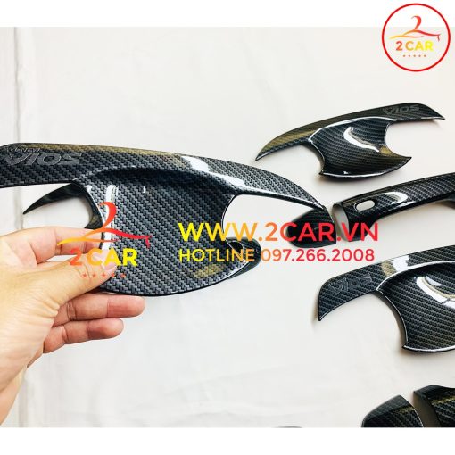 Ốp Tay nắm, Hõm Cửa carbon Xe Toyota Vios 2019- 2022 Mẫu Cacbon Hàng đẹp - Hình ảnh 3