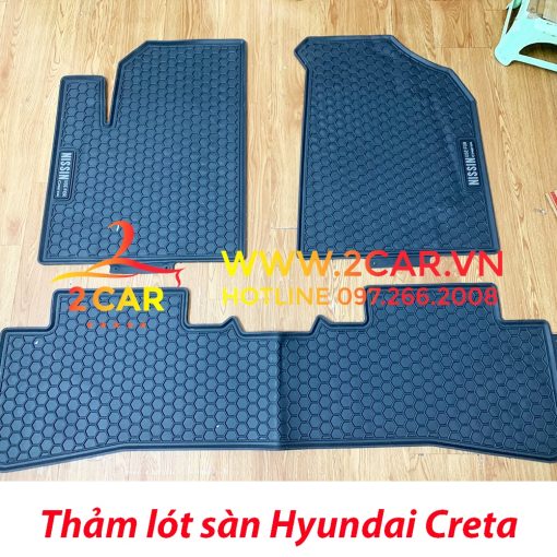 Thảm sàn, Thảm lót sàn xe Hyundai CRETA 2022 2023 cao su đúc, vân tổ ong, không mùi, MẪU NISSIN - Hình ảnh 3