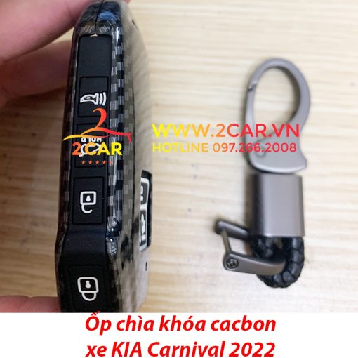 Ốp khóa, bọc chìa khóa cacbon xe Kia Carnival 2021 2022 vân Carbon kèm móc đeo siêu đẹp - Hình ảnh 3