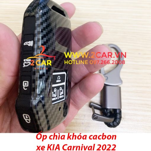 Ốp khóa, bọc chìa khóa cacbon xe Kia Carnival 2021 2022 vân Carbon kèm móc đeo siêu đẹp - Hình ảnh 4