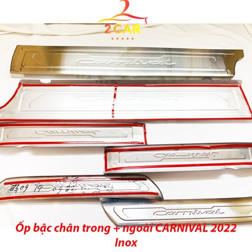 Ốp bậc cửa, Nẹp bước chân trong ngoài xe Kia CARNIVAL 2021- 2022, 2023 chất liệu Inox cao cấp - Hình ảnh 4