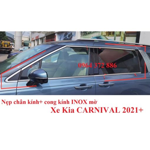 Nẹp viền chân kính và cong kính xe Kia Carnival 2022, 2023 Hàng inox mờ cao cấp như bản đủ - Hình ảnh 4