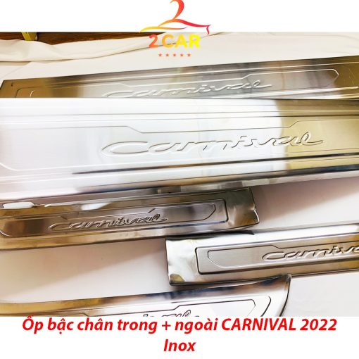 Ốp bậc cửa, Nẹp bước chân trong ngoài xe Kia CARNIVAL 2021- 2022, 2023 chất liệu Inox cao cấp - Hình ảnh 5