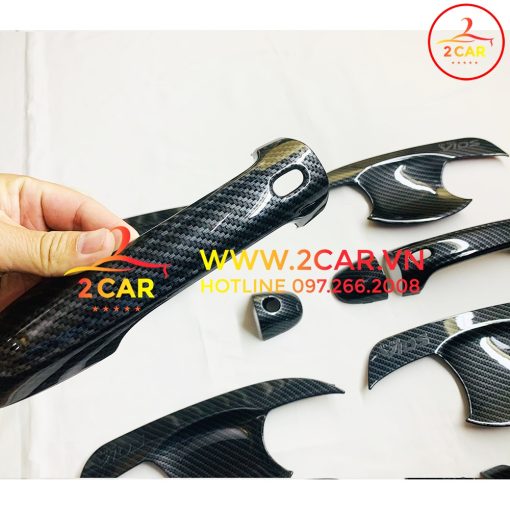 Ốp Tay nắm, Hõm Cửa carbon Xe Toyota Vios 2019- 2022 Mẫu Cacbon Hàng đẹp - Hình ảnh 13