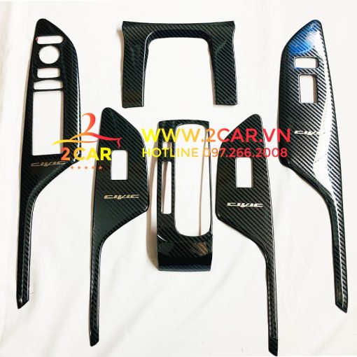 Ốp nội thất Carbon xe Honda Civic 2017 - 2021 Vân Cacbon cao cấp, Hàng Kim loại