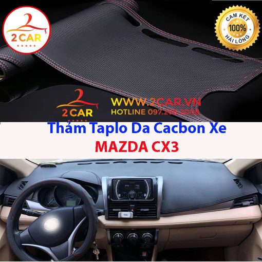 Thảm taplo da carbon MAZDA CX3 2021-2022-2023, chống nóng tốt, chống trơn trượt, vừa khít theo xe