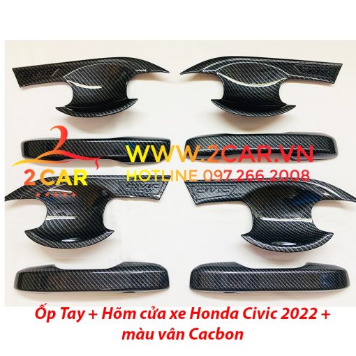 Ốp tay nắm, hõm cửa CARBON xe Honda Civic 2022 - 2023 màu vân cacbon cao cấp