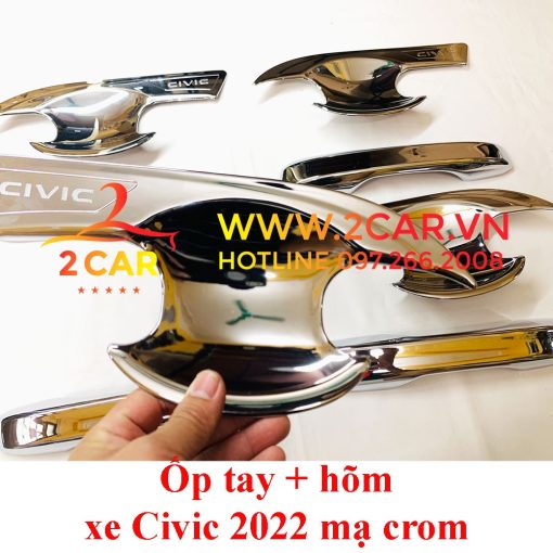 Ốp tay nắm, hõm cửa xe Honda Civic đời 2022 2023 mạ Crom sáng bóng - Hình ảnh 3