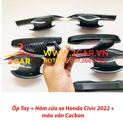 Ốp tay nắm, hõm cửa CARBON xe Honda Civic 2022 - 2023 màu vân cacbon cao cấp - Hình ảnh 3