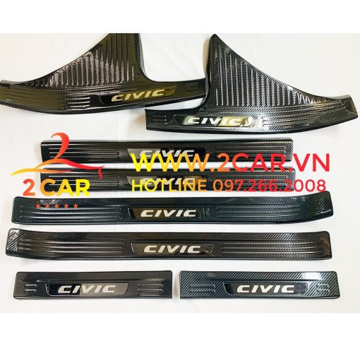 Ốp bậc cửa, Nẹp bước chân trong ngoài CARBON Xe Honda Civic 2016- 2021, 2022, 2023 vân cacbon cao cấp - Hình ảnh 3