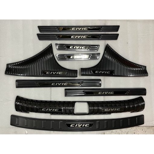 Ốp bậc cửa, nẹp bước chân, chống trầy bậc cốp trong ngoài Carbon xe Honda Civic 2022, 2023 vân cacbon cao cấp - Hình ảnh 3