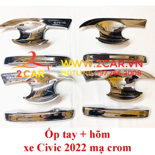Ốp tay nắm, hõm cửa xe Honda Civic đời 2022 2023 mạ Crom sáng bóng - Hình ảnh 4