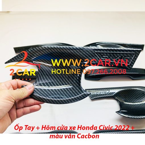 Ốp tay nắm, hõm cửa CARBON xe Honda Civic 2022 - 2023 màu vân cacbon cao cấp - Hình ảnh 4