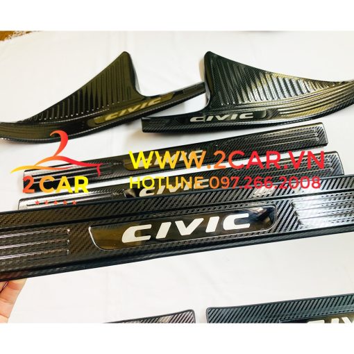 Ốp bậc cửa, Nẹp bước chân trong ngoài CARBON Xe Honda Civic 2016- 2021, 2022, 2023 vân cacbon cao cấp - Hình ảnh 4