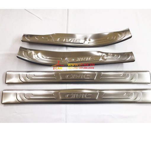 Ốp Bậc Cửa, Nẹp Bước Chân Trong, Ngoài Xe Honda Civic 2016 - 2021 Chất liệu inox cao cấp - Hình ảnh 5
