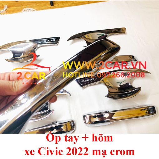 Ốp tay nắm, hõm cửa xe Honda Civic đời 2022 2023 mạ Crom sáng bóng - Hình ảnh 5
