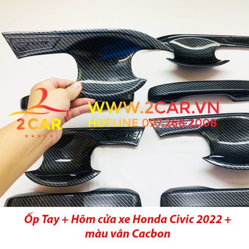 Ốp tay nắm, hõm cửa CARBON xe Honda Civic 2022 - 2023 màu vân cacbon cao cấp - Hình ảnh 5