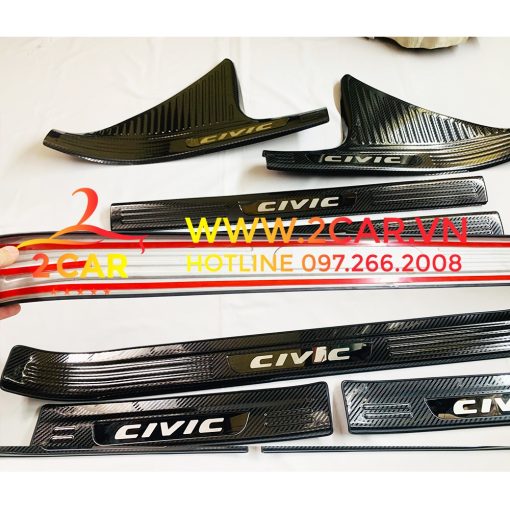 Ốp bậc cửa, Nẹp bước chân trong ngoài CARBON Xe Honda Civic 2016- 2021, 2022, 2023 vân cacbon cao cấp - Hình ảnh 5